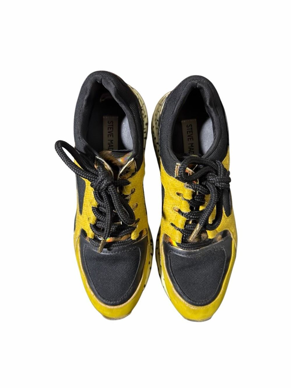 Steve Madden Cliff Women's Yellow & Black Leather Wedge Sneaker /Shoes Size 6.5M - Picture 4 of 8